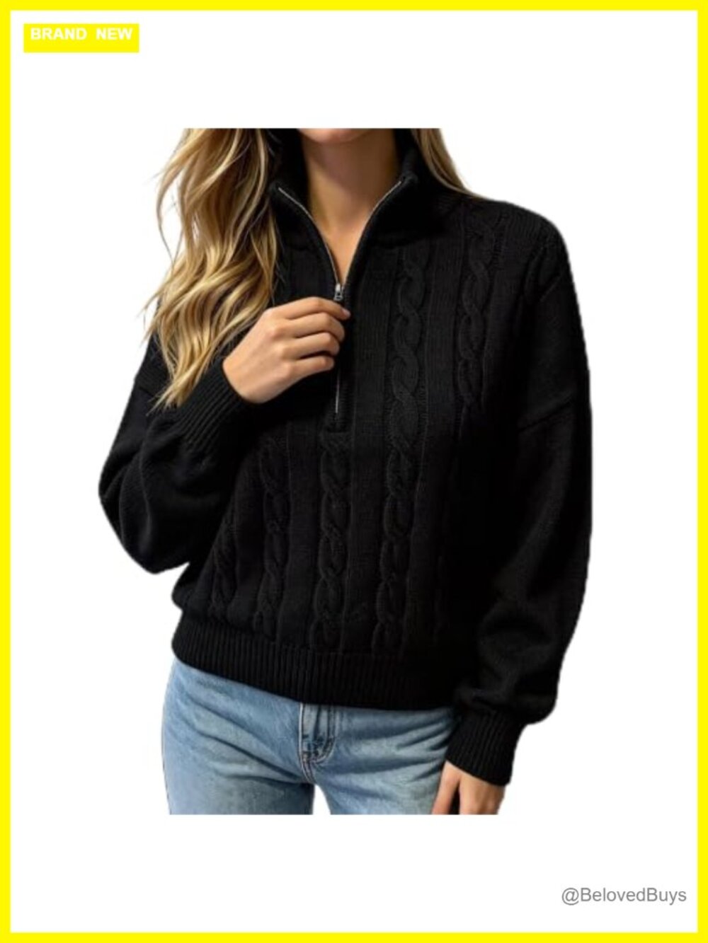 100% Cotton Sweater Women Lightweight Quarter Zip Cable Knit Oversized